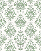 Elegant Sage Green Floral Damask Pattern Rug