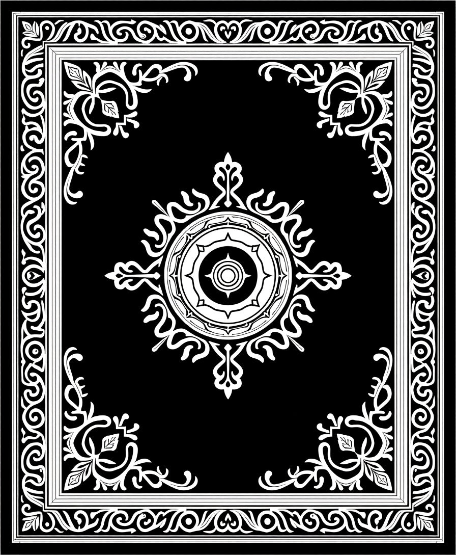 Ornate Monochromatic Mandala Border Design Rug