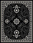 Elegant Black White Floral Swirl Rug