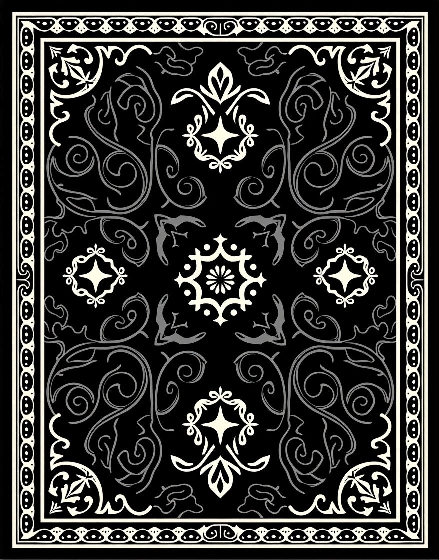 Elegant Black White Floral Swirl Rug