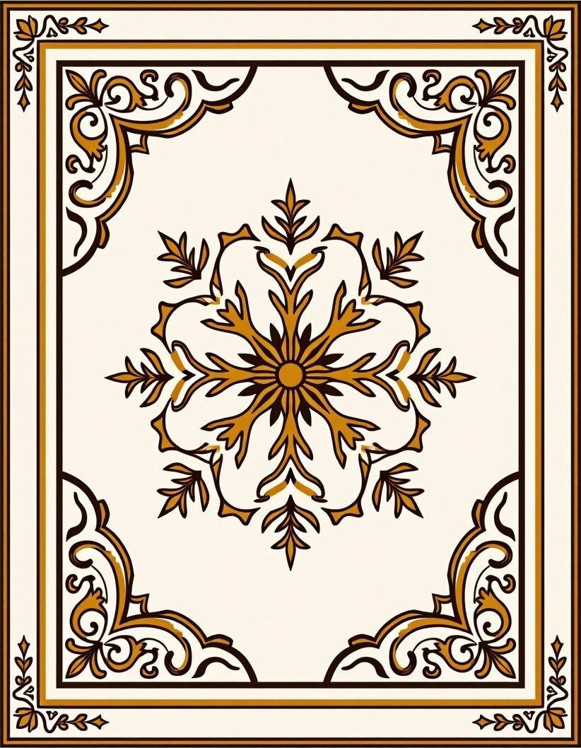 Ornate Golden Floral Medallion Rug