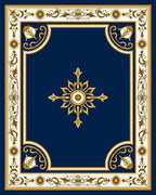 Ornate Blue and Gold Floral Medallion Rug