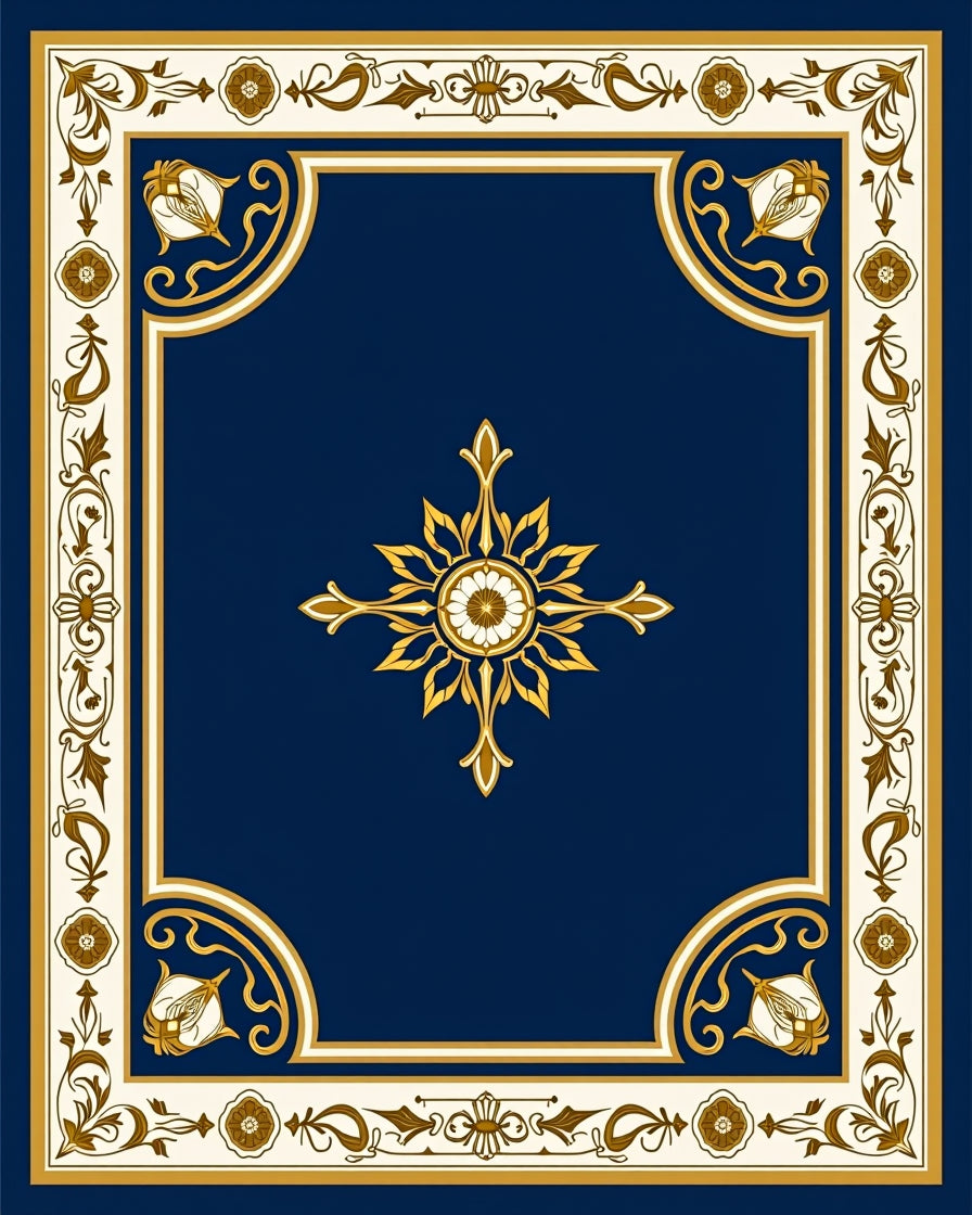 Ornate Blue and Gold Floral Medallion Rug