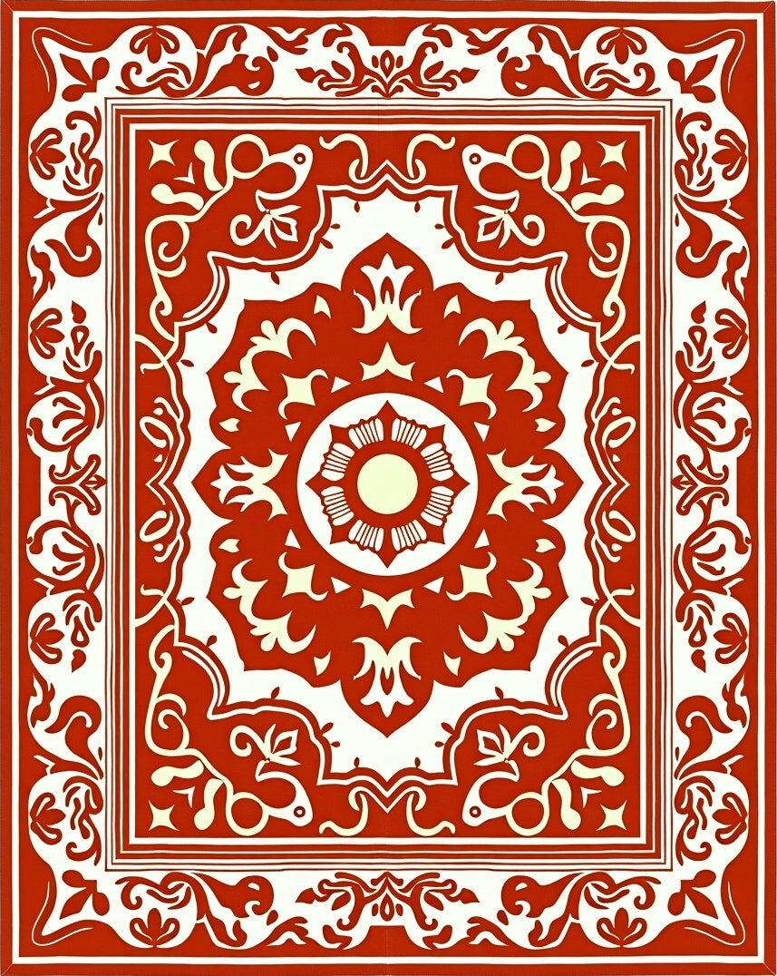 Red Cream Intricate Floral Design Rug