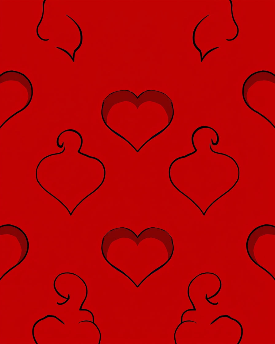 Red Heart Outline Pattern Rug