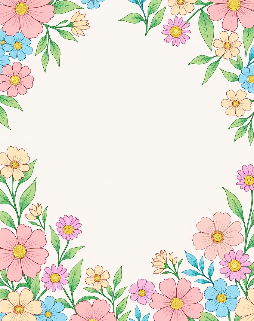 Whimsical Floral Border Print Rug