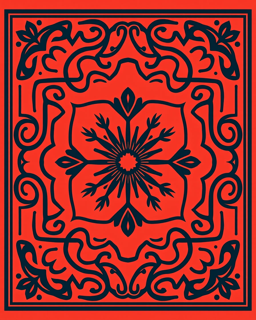 Elegant Red Swirling Floral Rug