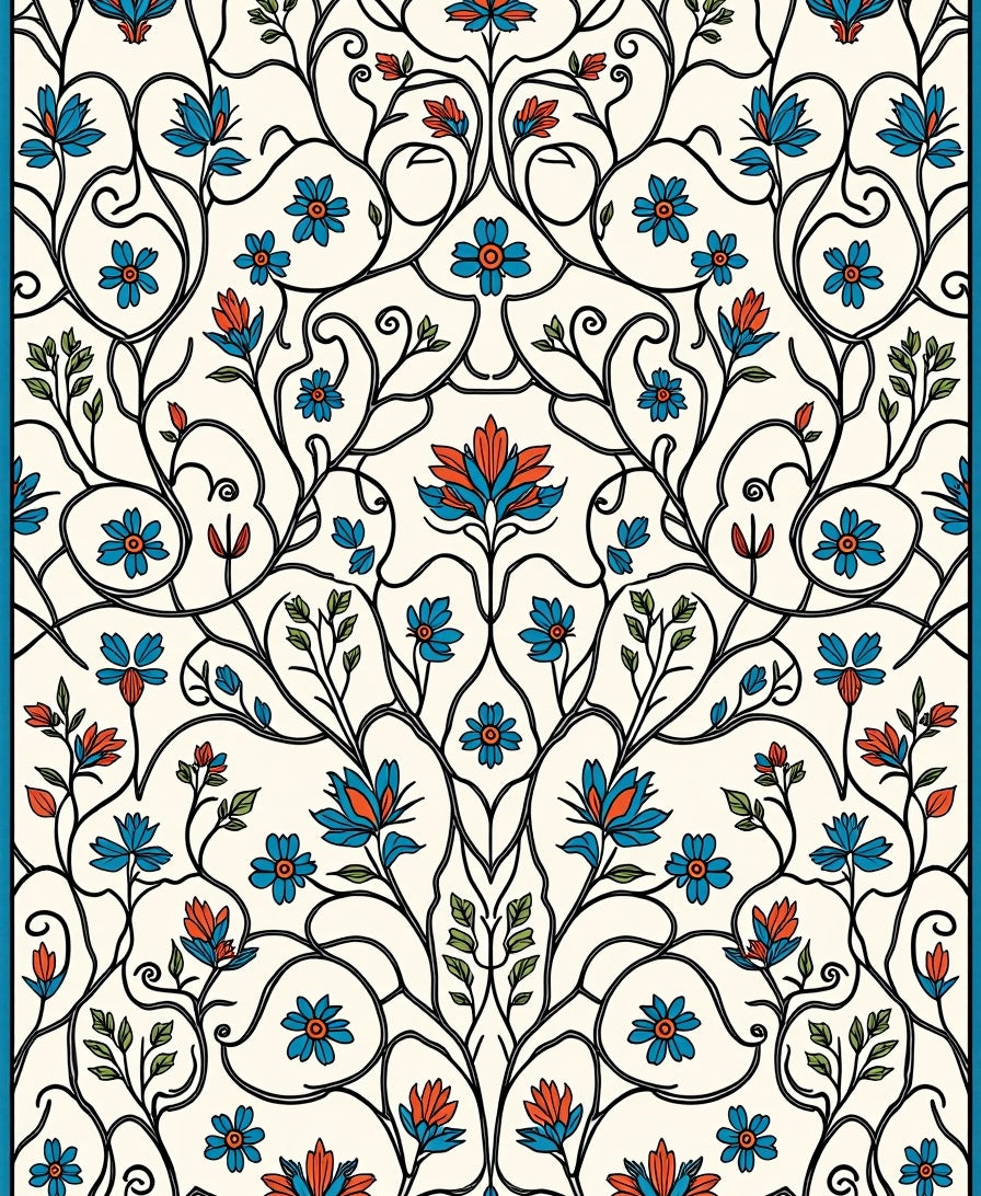 Intricate Floral Vines Cream Rug