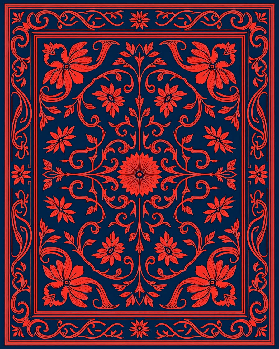 Crimson Floral Vine Pattern Rug