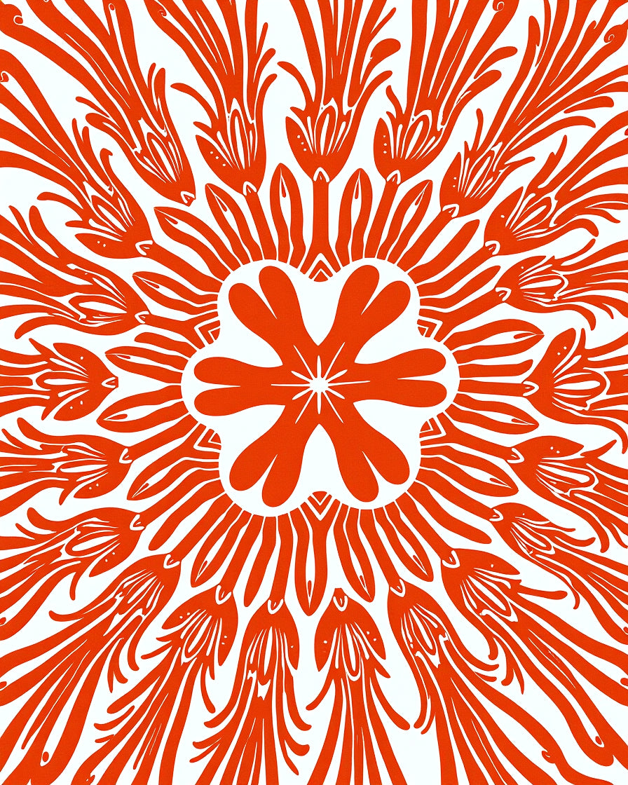 Abstract Orange Floral Sunburst Pattern Rug