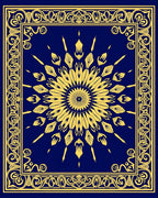 Ornate Sunburst Mandala With Border Rug
