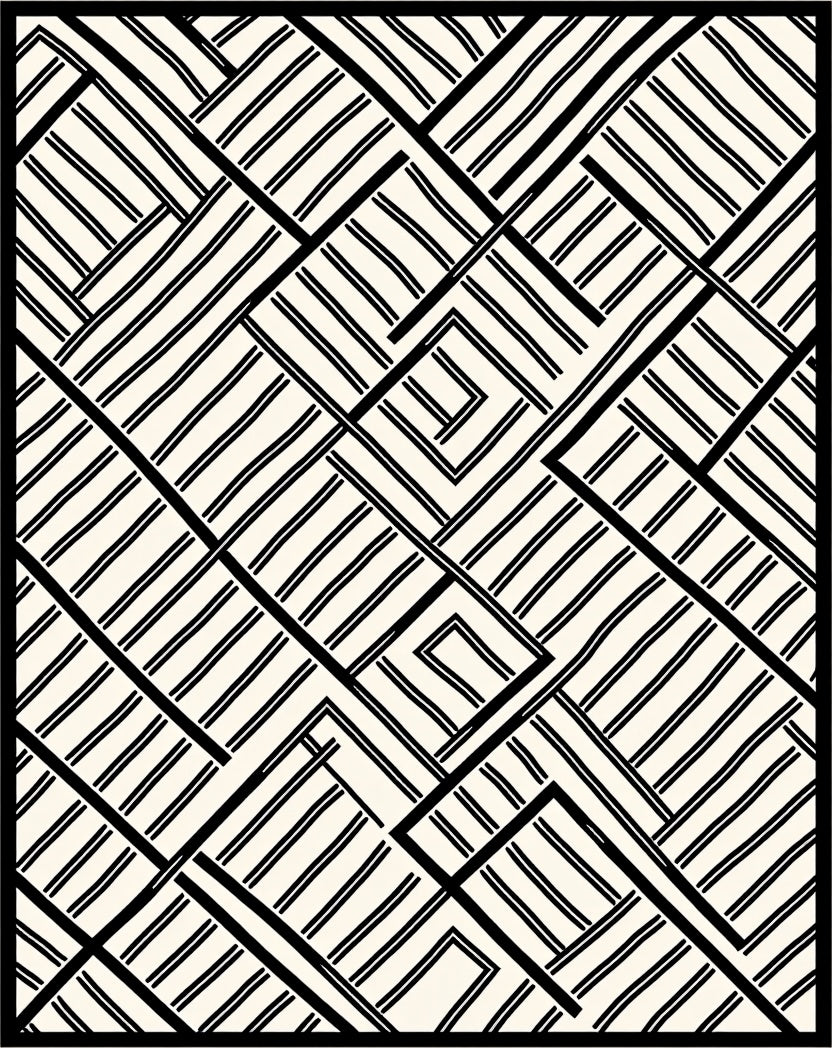 Black White Interlocking Stripe Pattern Rug