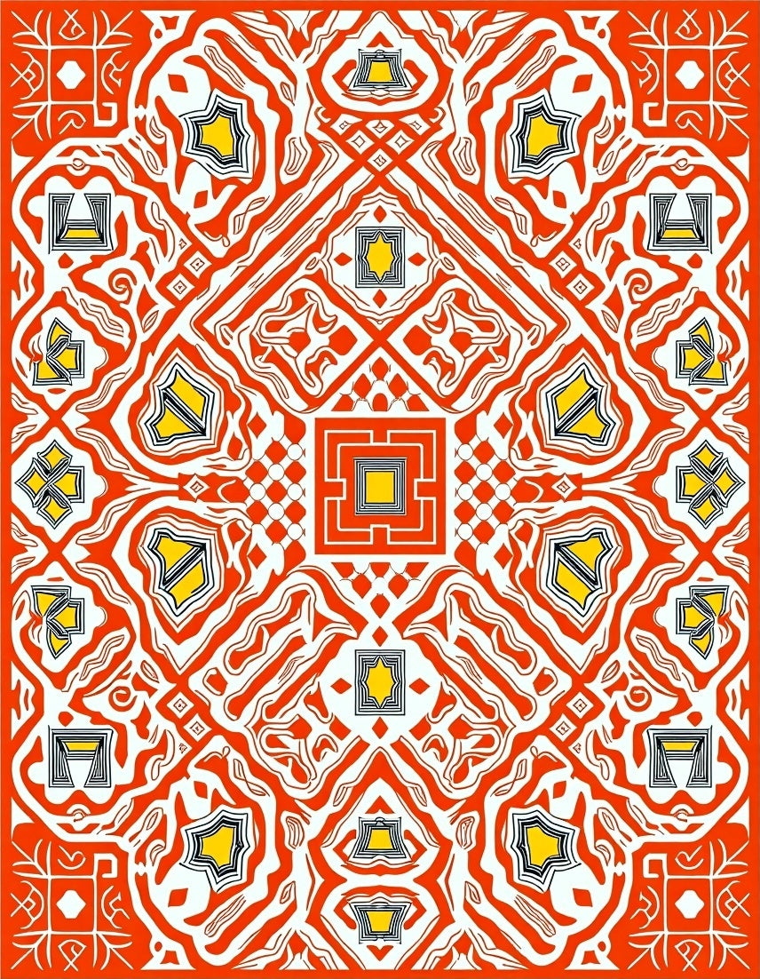 Geometric Mandala Style Orange and Yellow Rug
