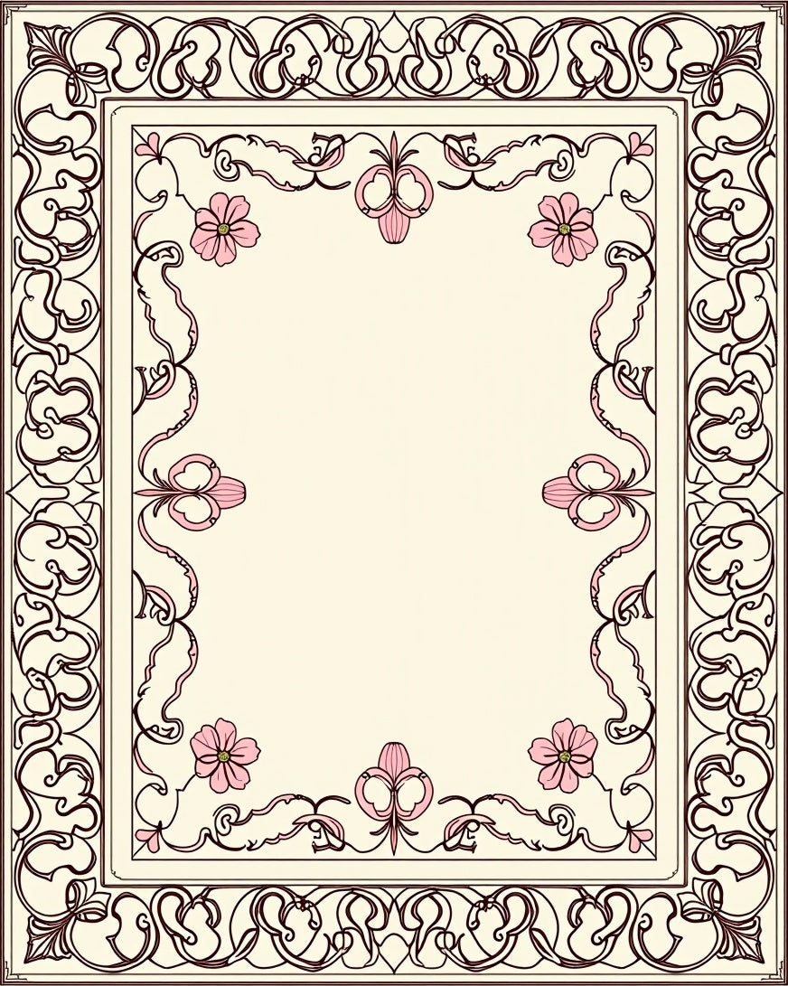 Antique Floral Swirls Border Design Rug