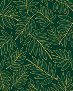 Green Gold Tropical Leaf Pattern Rug