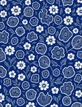 White Floral Patterned Dark Blue Rug