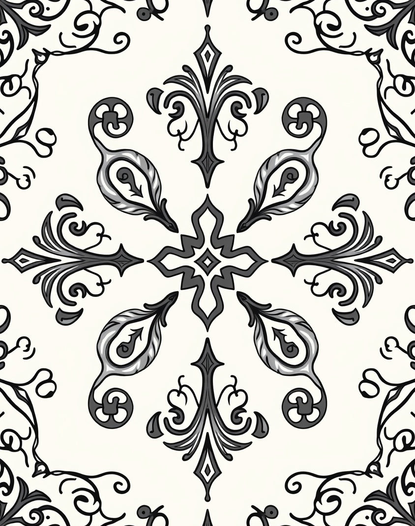 Ornate Floral Scrollwork Pattern Rug