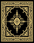 Ornate Floral Scrollwork Black Gold Rug