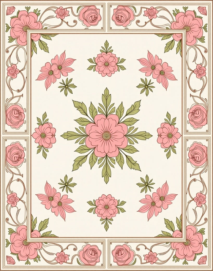 Pink Floral Garden Inspired Rug