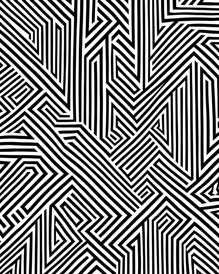 Black and White Geometric Maze Pattern Rug
