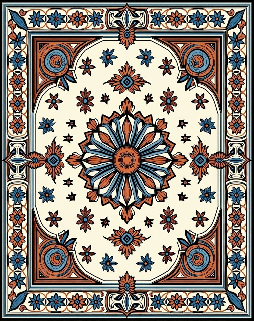 Intricate Floral Medallion Pattern Rug