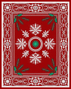 Crimson Snowflakes Festive Forest Border Rug