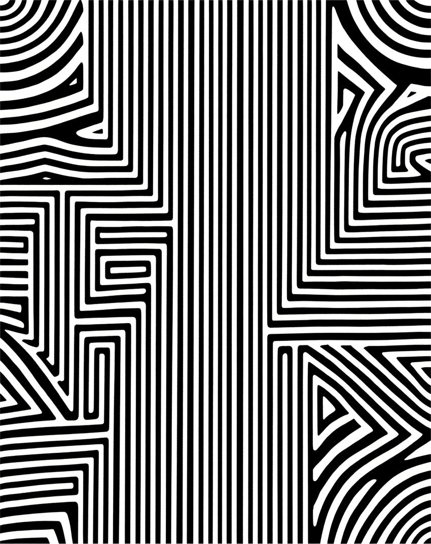 Abstract Geometric Black White Maze Pattern Rug