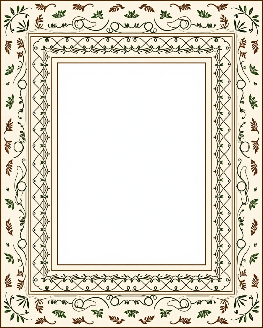 Ornate Leaf Scroll Classic Border Design Rug