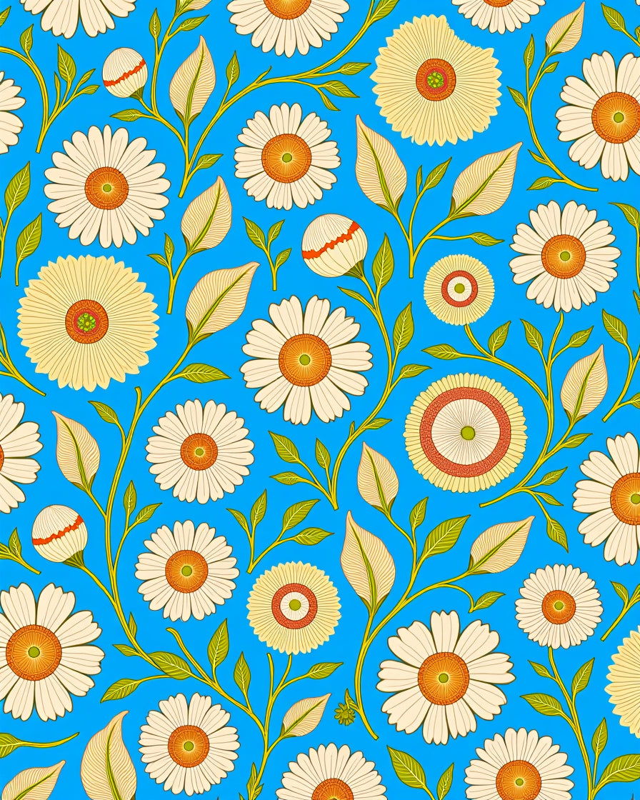 Floral Pattern with Daisy Motifs Rug