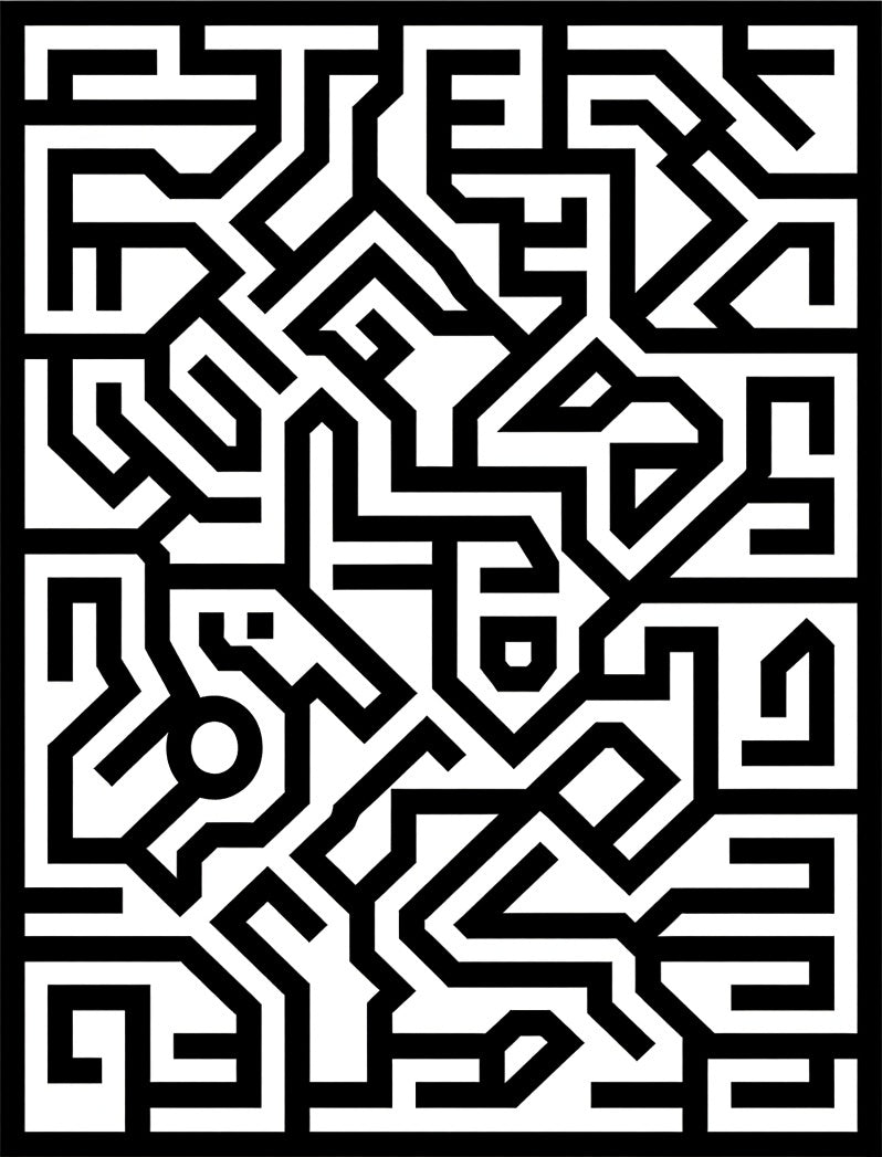 Black White Abstract Geometric Maze Pattern Rug