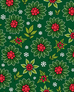 Festive Red Green Floral Snowflakes Rug