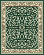 Elegant Green Cream Floral Scroll Rug