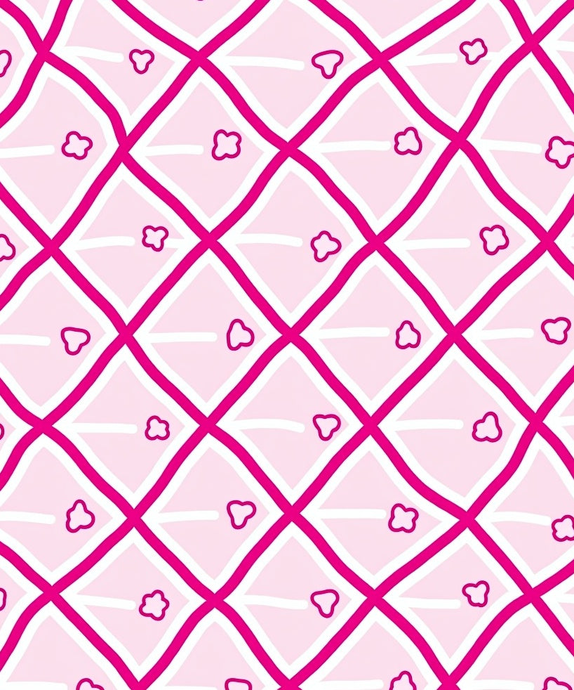 Pink Diamond Pattern with Cloud Shapes Rug