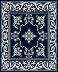 Classic Blue White Elegant Floral Border Design Rug