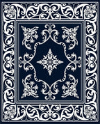 Classic Blue White Elegant Floral Border Design Rug