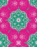 Vibrant Magenta Emerald Medallion Tapestry Rug