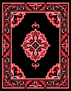 Bold Black Red Floral Medallion Rug
