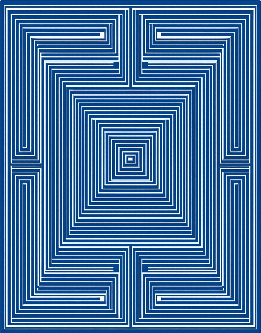 Concentric Blue White Maze Pattern Rug