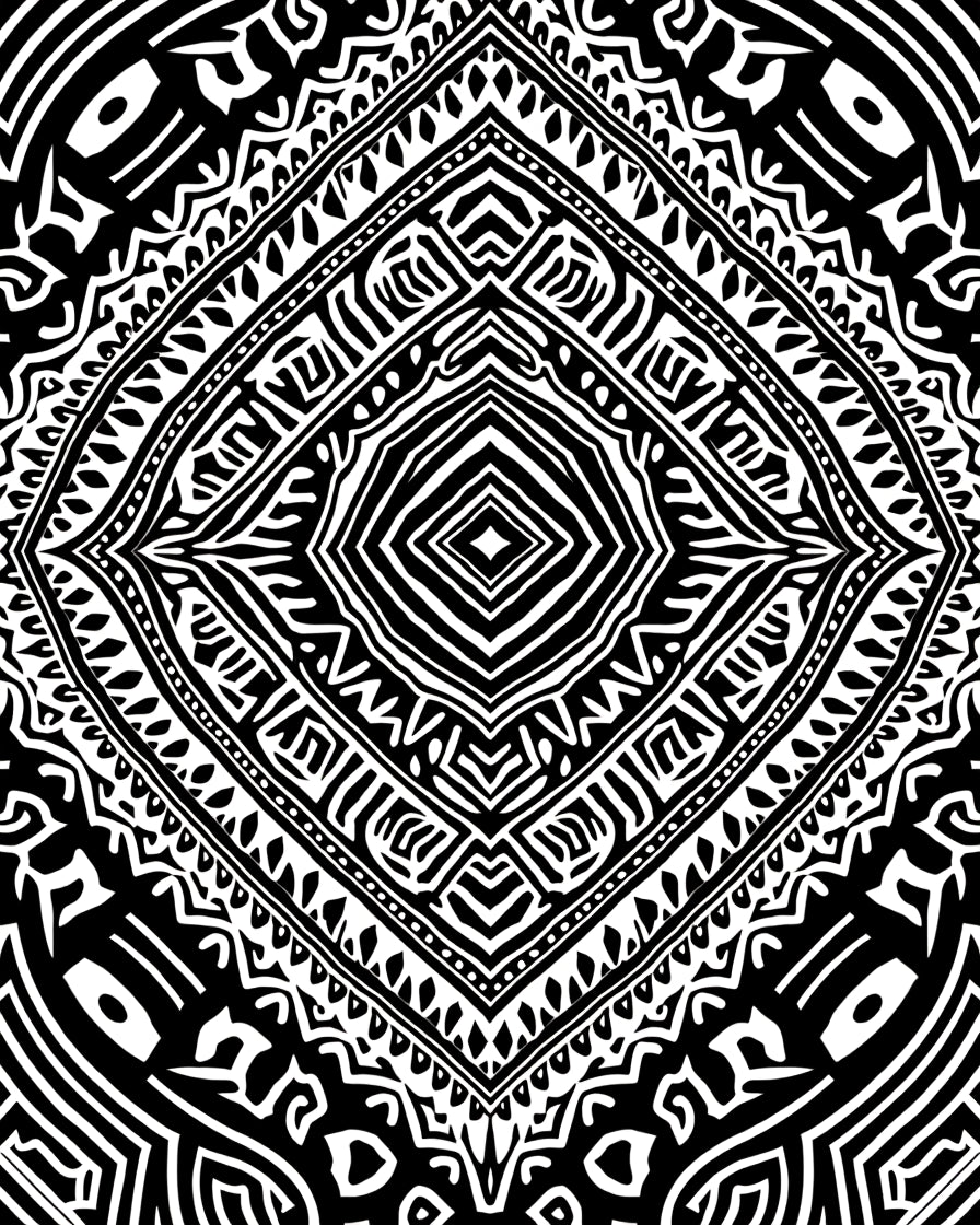 Bold Black White Tribal Diamond Design Rug