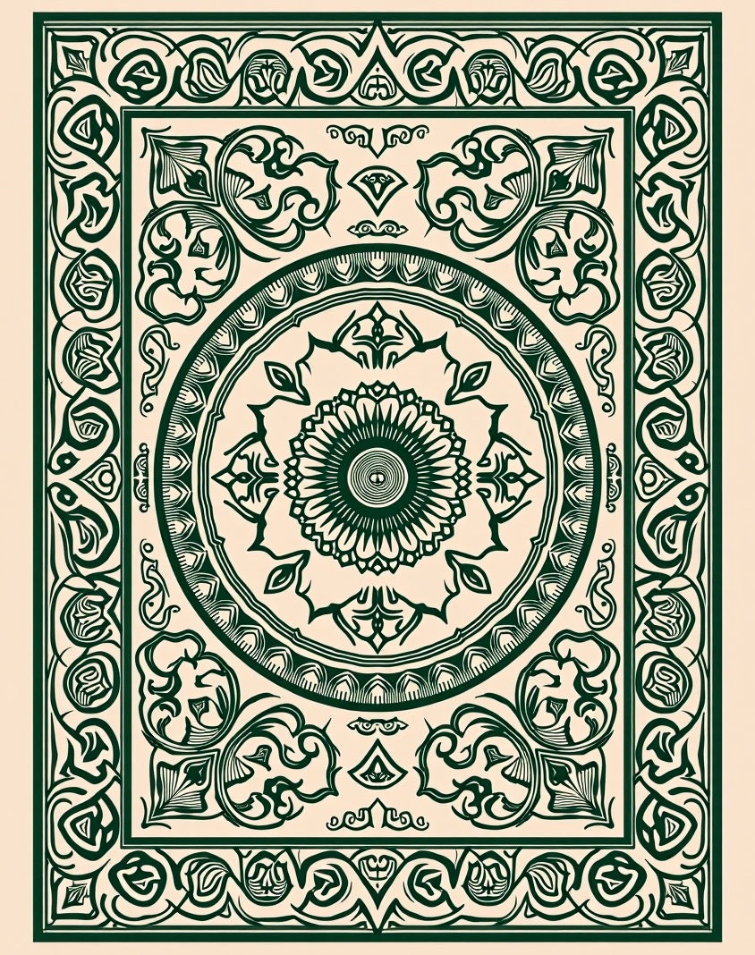 Intricate Green Floral Mandala Design Rug