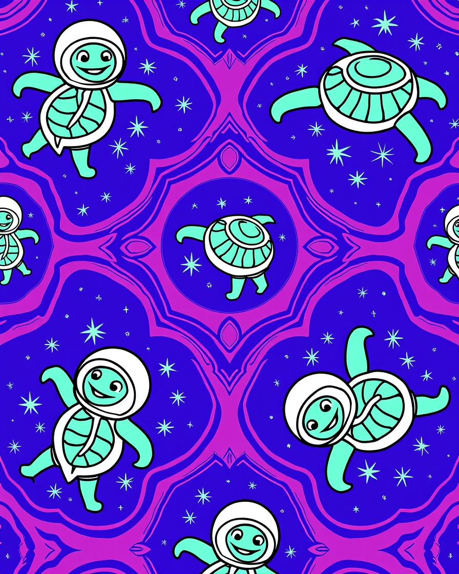 Turtles With Stars Pattern Rug
