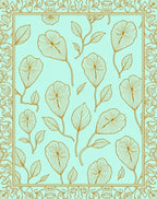 Golden Floral Outline With Mint Background Rug