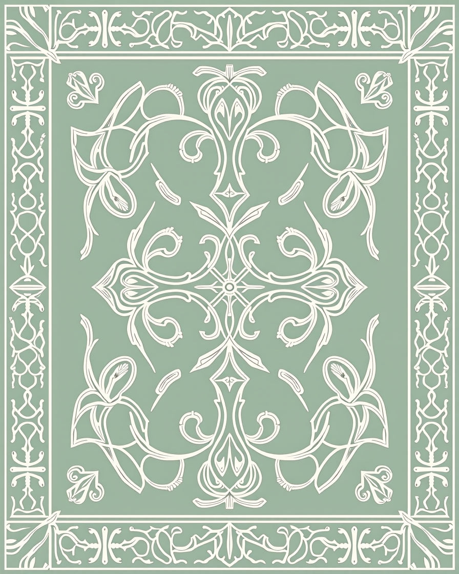 Elegant Vintage Floral Border Rug