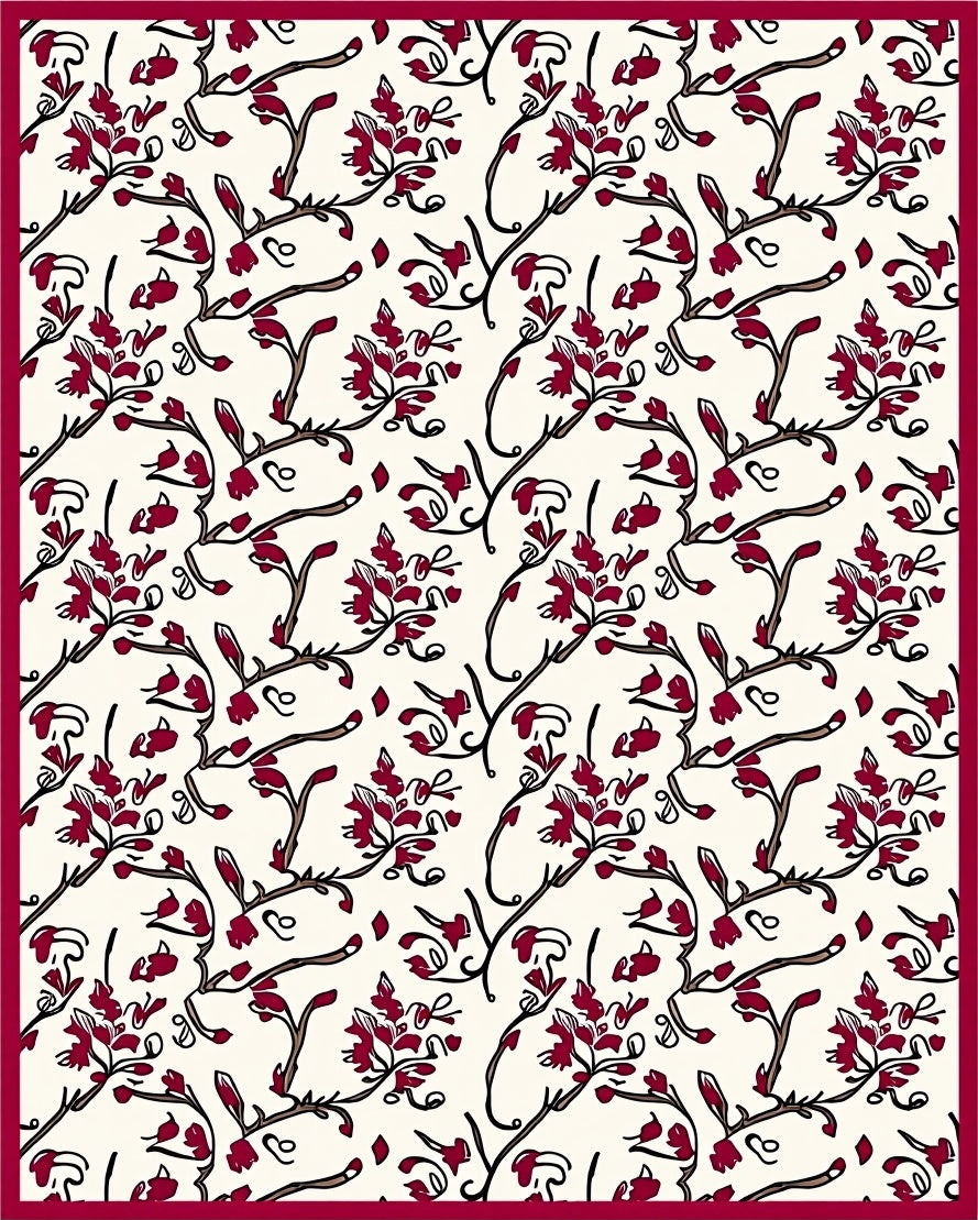 Floral Vine Pattern with Dark Red Rug