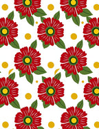 Red Flower Yellow Dot Pattern Rug