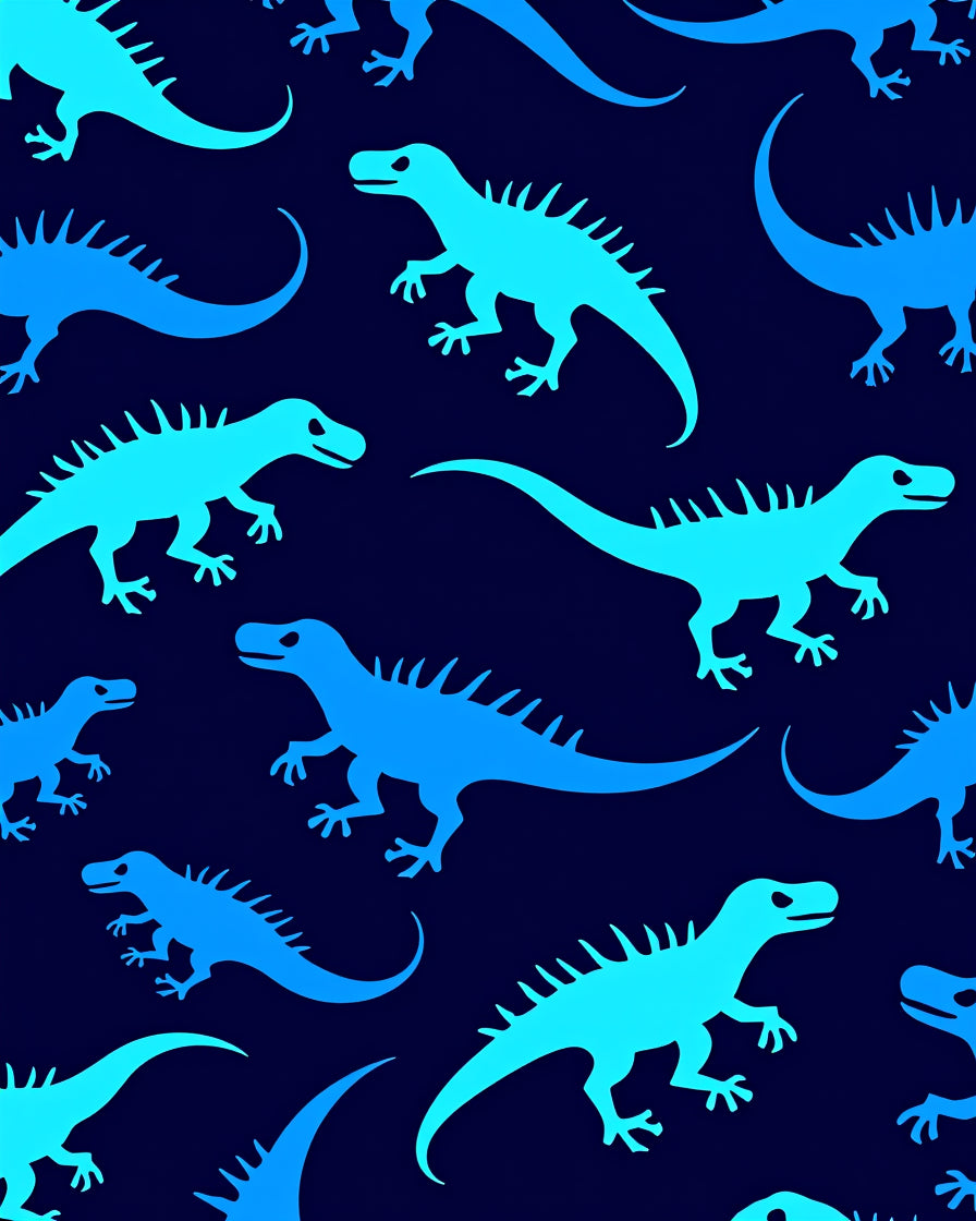 Dinosaur Pattern Blue Gradient Rug