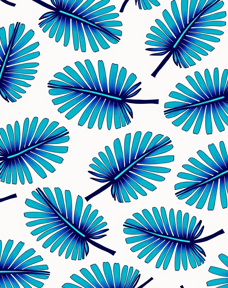 Blue Tropical Leaf Pattern Rug