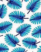 Blue Tropical Leaf Pattern Rug