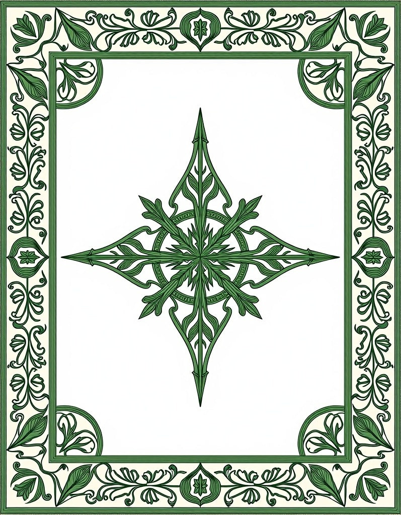 Art Nouveau Green Floral Star Frame Rug