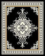 Classic Black Cream Scrollwork Floral Rug